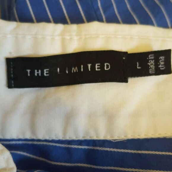 The Limited blue pinstripe blouse, white collar & wrists, pockets, buttons, L - Picture 5 of 7